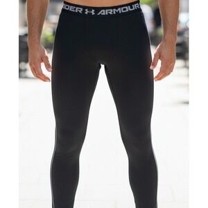 Under Armour Mens HeatGear Compression Leggings Black Grey Logo Training Pants